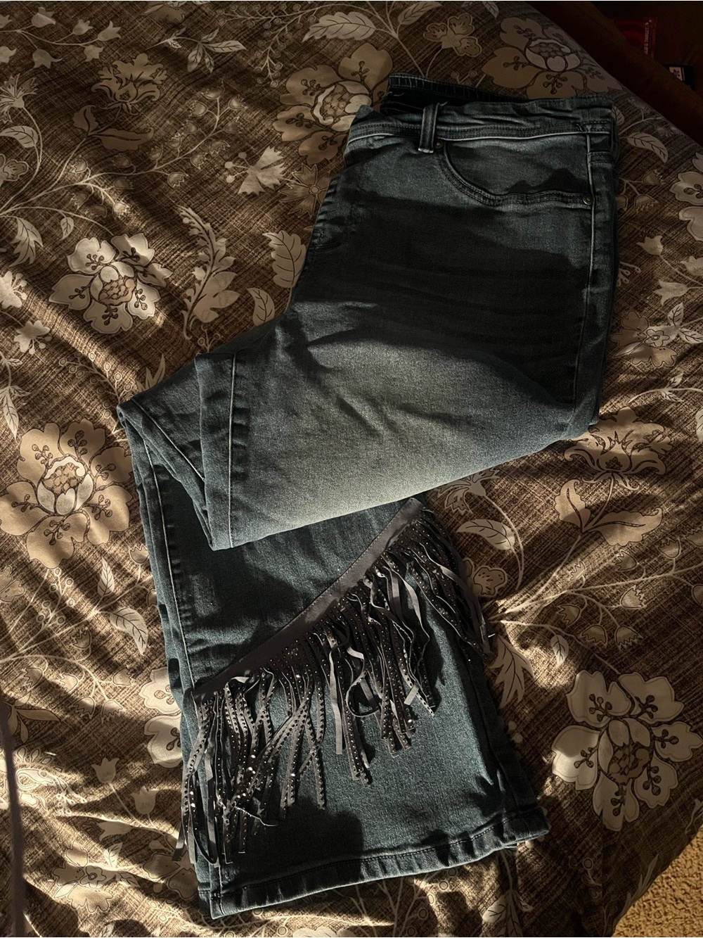 Diane Gilman Straight-Leg Jeans with Fringe Trim